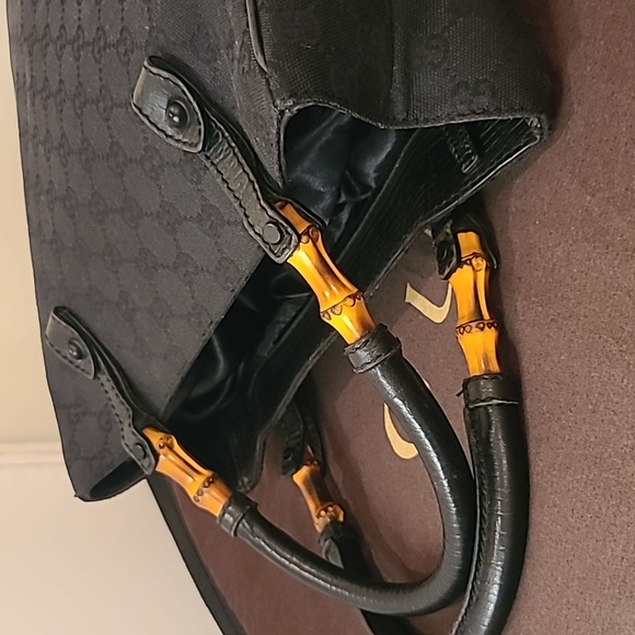 GUCCI VINTAGE EARLY 2000’S BAMBOO CANVAS/LEATHER TOTE BAG VERY GOOD COND RARE ! - Picture 11 of 17